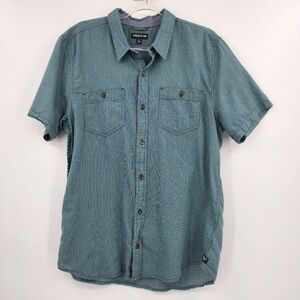Toad & Co Mens Honcho Short Sleeve Button Front Shirt Size Large Teal Plaid